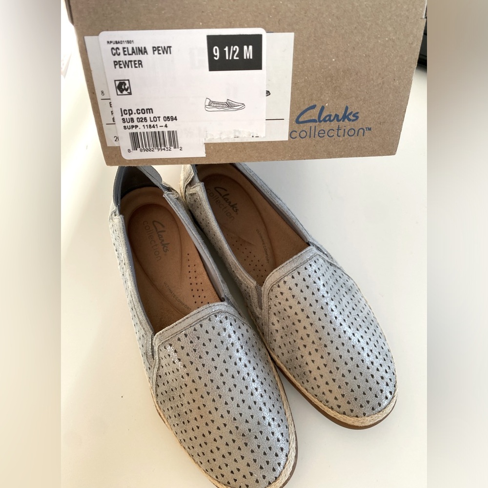 NWT Clarks Elaina Ruby Espadrille Slip-On In Pewter‎ Metallic Size 9.5